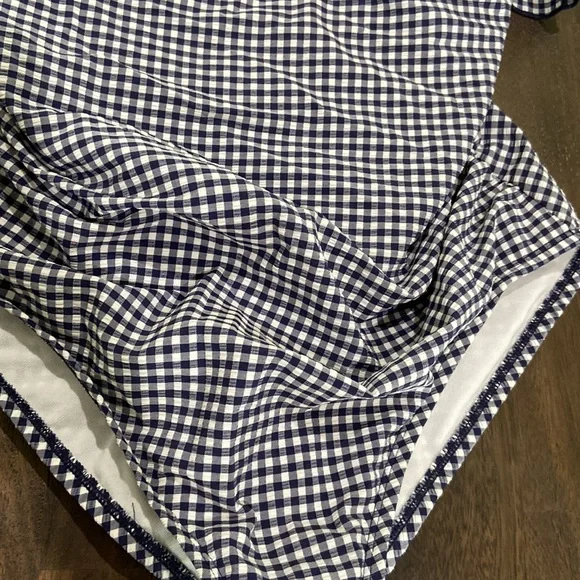 Gingham blue white ruffle bathing swimsuit removable straps Large Kona sol EUC - Picture 3 of 10